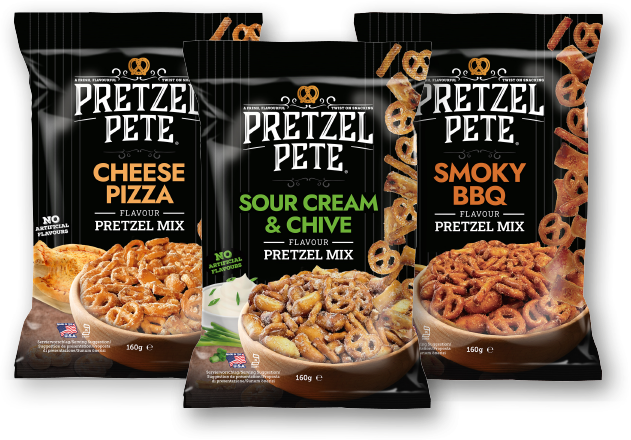 Cheese Pizza Verpackung, Smoky BBQ Verpackung, Sour Cream & Chive Verpackung.